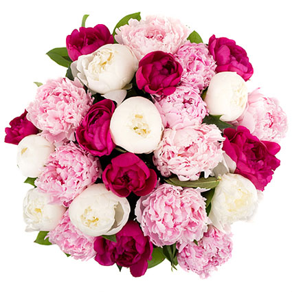 Flowers delivery. Bouquet of 25 pink and white peonies.