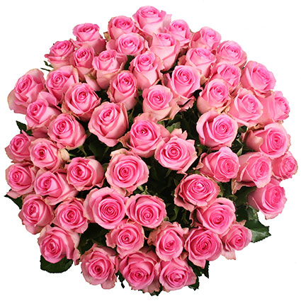 Ziedi. Pušķī 55 rozā rozes. Rožu garums 60 cm.
Ziedu klāsts ir ļoti plašs. Var gadīties, ka izvēlētie ziedi var nebūt