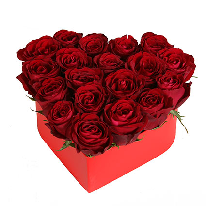 Flower box with red roses delivery in Riga On Valentines Day, Womens Day