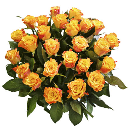 Labākais ziedu veikals Rīgā, pušķī 25 oranži dzeltenas rozes ar piegādi