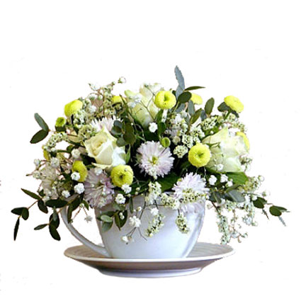 Flower delivery Latvia. Flower arrangement: white roses, white chrysanthemums, yellow and green santini chrysanthemums,