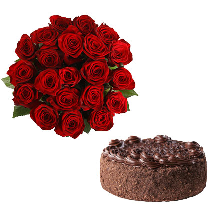 Great gift for birthday, name day, also March 8 or Valentines Day. red roses and cake