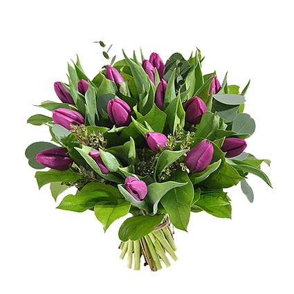 Ziedu un tulpju piegāde Rīgā un Latvijā, Ziedu pušķī 17 violetas tulpes